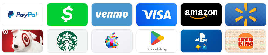 Belohnungen: PayPal, Bargeld, Venmo, Visa, Amazon, Walmart, Target, Starbucks, Apple, Google Play, PlayStation und Burger King Gutscheine